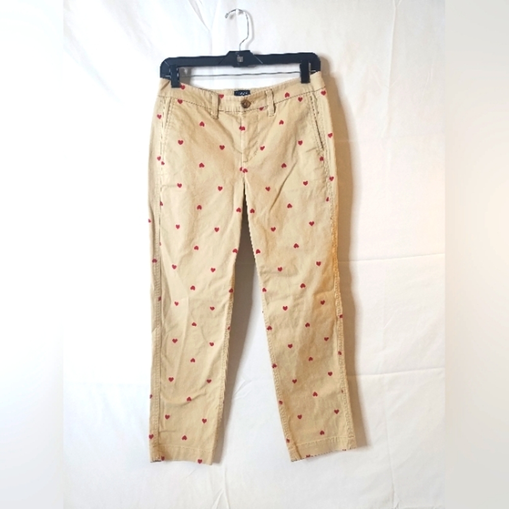J. Crew Tan Pants with Red Hearts